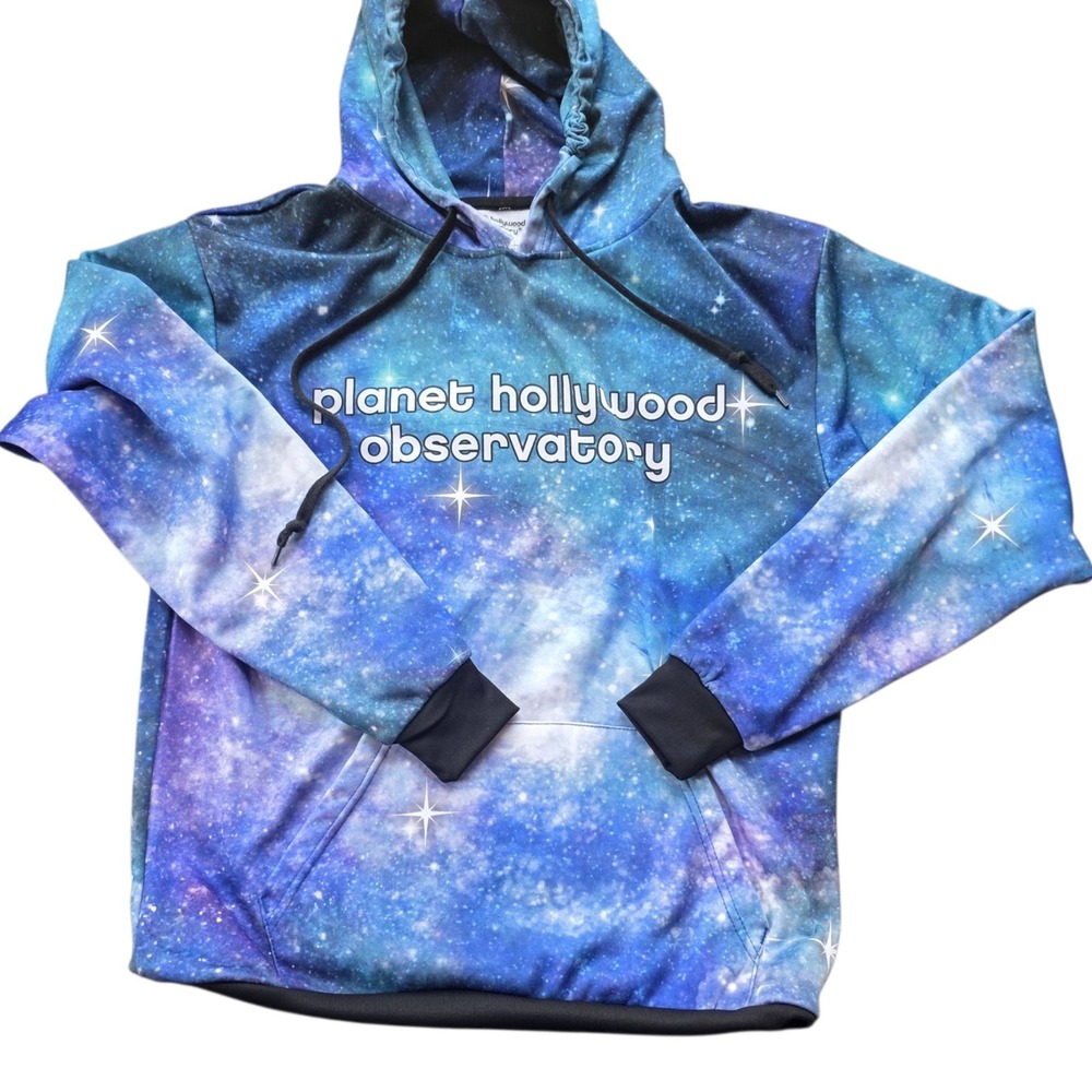VTG Planet Hollywood Galaxy Hoodie Space Cosmos Universe Stars Blue‎ Size M